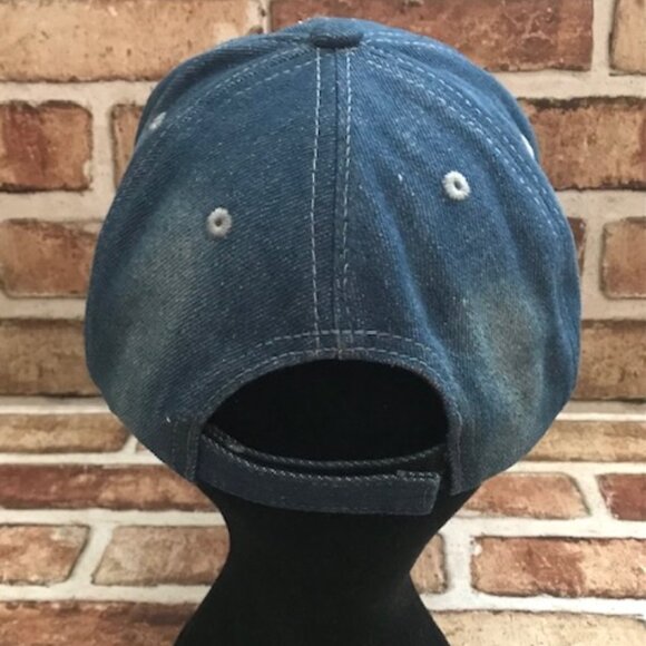 WOMEN'S BREAST CANCER AWARENESS PINK RIBBON BLING DISTRESSED DENIM BASEBALL CAP - Picture 2 of 8